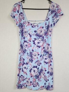 Free People Large Blue Floral Strappy Bodycon Mini Dress